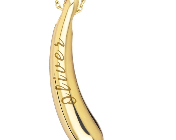 14k Gold Tusk Cremation Urn Necklace | Custom Engraving Long Teardrop Ash Holder Necklace,Unique Horn Keepsake for Human Ash & Pet Hair