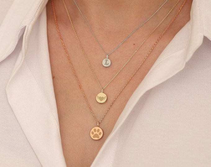 14k Gold Round Disc Urn Necklace | 10k Gold Circle Urn Pendant for Pet Ashes, Engraved Cremation Pendant, Bereavement Keepsake Memorial Gift
