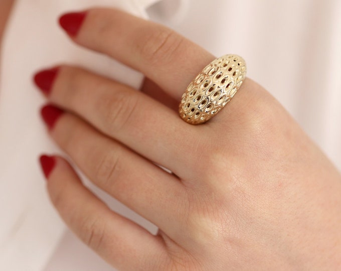 14K Gold Chunky Forefinger Ring | Stackable Chic Ring, Marvelous Thick Jewelry, Dome Ring, Anniversary Gift, Gift For Her