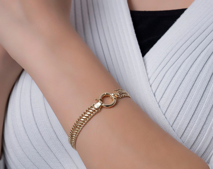 14k Gold Vienna Chain Bracelet | 8mm Double Curb Sailor Lock Twist Chain