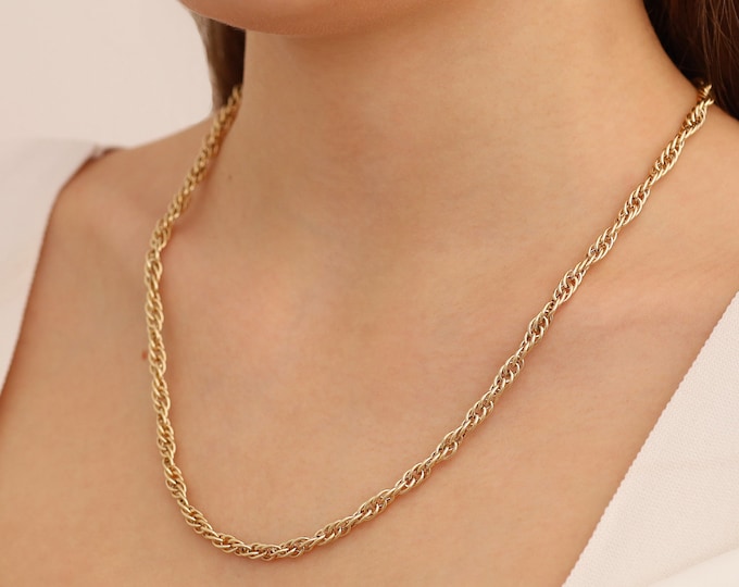 14k Gold Butterfly Chain Necklace | Singapore Twisted Rope Thick Graduation Jewelry
