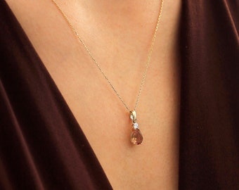 14k Gold Diaspore Drop Necklace | Color Changing Gemstone Pendant, Flashy Turkish Stone