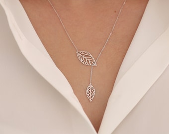 14k Gold Double Leaf Necklace: Handmade Botanical & Floral Gift