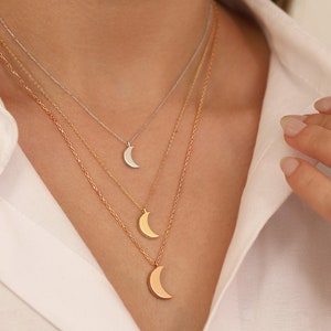 14k Gold Crescent Moon Necklace | 10k Gold Moon Pendant, Dainty Moon Necklace, Layering Necklace, Celestial Jewelry, Gift for Graduation