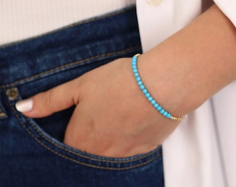 14k Gold Turquoise Beaded Bracelet | December Birthstone Gemstone Jewelry