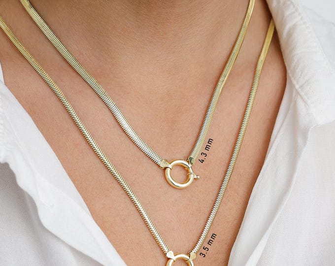 14k Gold Snake Chain Necklace | Removable Sailor Lock Clasp, Elegant Layering Chain