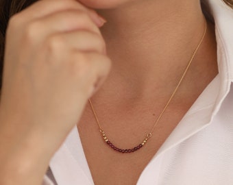 14k Gold Red Jade Necklace | Natural Gemstone Beads, Minimal Round Jade Pendant