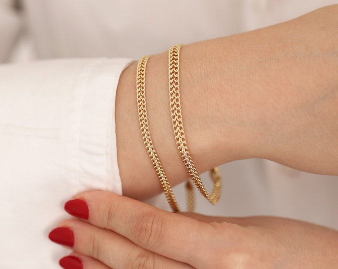 14K Gold Bismarck Chain Bracelet | Thick-Fashionable Jewelry, Sturdy Bracelet, Heavy Jewelry, Elegant Chain Bracelet, Anniversary Gift
