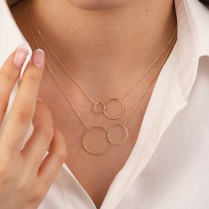 14K Gold Interlocking Circles Necklace | Mixed Circles Jewelry, Intertwined Necklace, Double Circles Chic Jewelry, Anniversary Gift