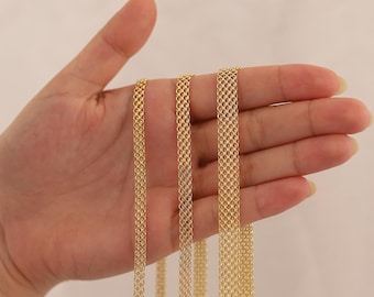 14k Gold Bismarck Mesh Chain Necklace | Retro Italian Mesh Chain, Vintage Bold Link