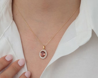 14k Gold Turkish Diaspore Necklace | Color Changing Oval Gemstone, Pisces Birthstone