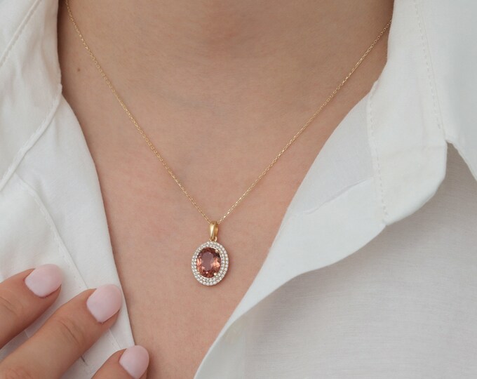14k Gold Turkish Diaspore Stone Oval Necklace | Color-Changing Diaspore Necklace, Zodiac Stones, Pisces Birthstone Jewelry, Graduation Gift