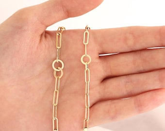 14k Gold Paperclip & Round Link Chain Bracelet | Paperclip Chain w/ Round Links, Dainty Hoop Bracelet, Stacking Bracelet, Anniversary Gift