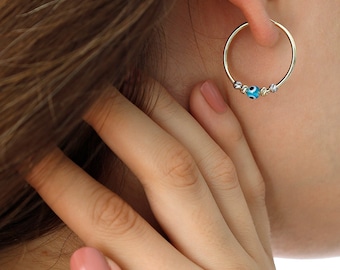 14k Gold Hoop Earrings | Evil Eye Charm Dainty Boho Jewelry