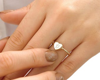 14k Gold Engravable Heart Ring | Custom Initial Minimalist Jewelry Gift