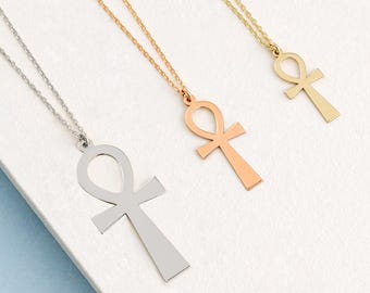 14k Gold Ankh Necklace | Egyptian Cross Symbol Ancient Pendant Jewelry