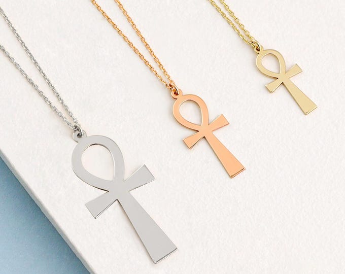 14k Gold MEDIUM Ankh Necklace | Ancient Ankh Charm Pendant, Life & Soul Symbol Pharaoh Necklace, Minimalist Cross Necklace | Gift for Her