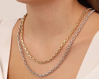 14k Gold Heavy Square Chain Necklace | Thick Chunky Curb Link Jewelry