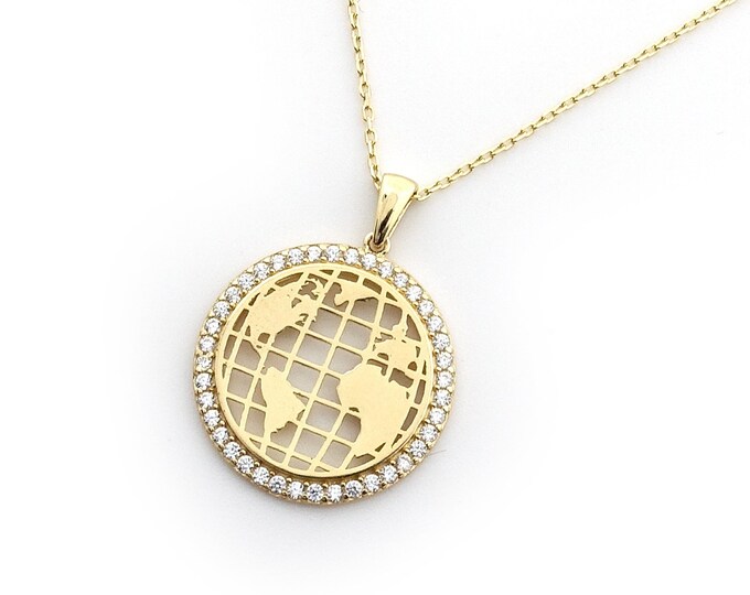 14k Gold Plated World Map Pendant