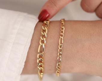 14k Gold Figaro Chain Bracelet: Unisex Stacking Jewelry, Handmade