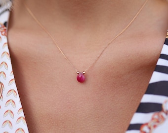 14k Gold Red Ruby Teardrop Necklace | Minimalist July Birthstone Pendant