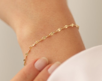 Boomerang Chain Bracelet | 14k Gold Sequin Mirror Chain Bracelet, Sparkle Chain, Stacking Bracelet, Vintage Look Chain, Gift for Her