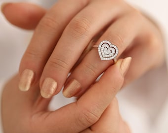 14k Gold Diamond Multi-Heart Ring | Anniversary Engagement Natural Diamond Jewelry