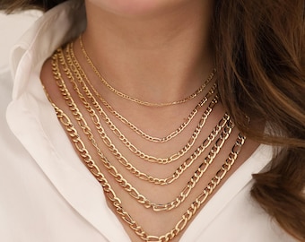 14k Gold Figaro Chain | 3mm Cuban Link, Unisex Layering Necklace