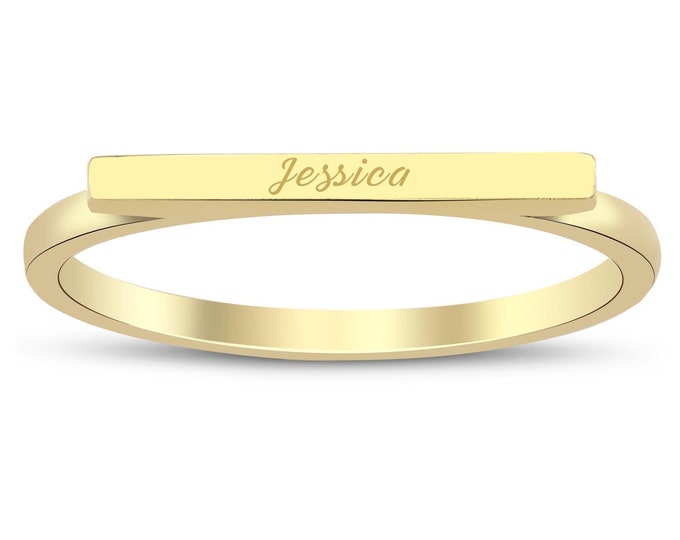 14k Gold Stick Band Engravable Ring | Deliciate Stackable Bar Rings, Personalized Statement Jewelry, Christmas Gift, Mom Gift, Gift for Her