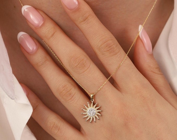 14K Gold Sunshine Pendant Necklace | Symbol Of Ra, Minimal Necklace, Greek Mythology Pendant, Dainty Jewelry, Graduation Gift, Gift For Her