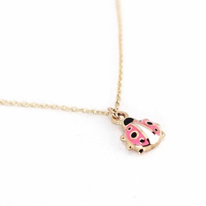 14k Gold Pink Ladybug Necklace | Dainty Animal Charm, Luck Charm, Ladybug Charm Minimal Necklace for Everyday, Fine Jewelry | Gift for Her