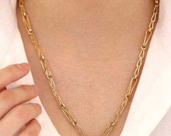14k Gold Barleycorn Chain Necklace | 6mm Vintage Wheat Link Chunky Layering Chain