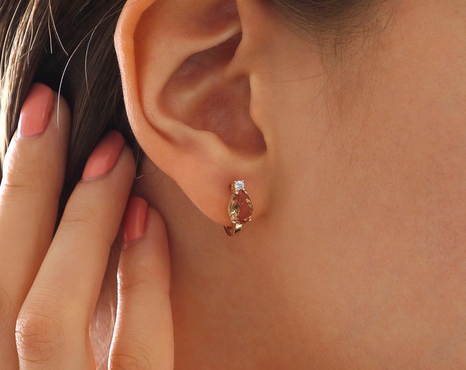 14k Gold Diaspore Drop Earrings | Color Changing Turkish Gemstone Dainty Dangles