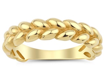 14k Gold Bold Braid Textured Rope Ring | Stackable Dome Band Rings, Thick Chunky Rings, Valentines Day Gift, Birthday Gift, Gift for Her