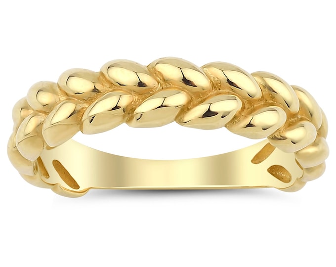 14k Gold Bold Braid Textured Rope Ring | Stackable Dome Band Rings, Thick Chunky Rings, Valentines Day Gift, Birthday Gift, Gift for Her