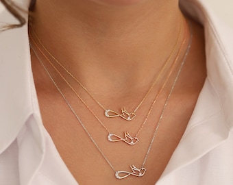 14k Gold Infinity Bird Necklace | Dainty Pigeon Pendant, Eternal Love Symbol