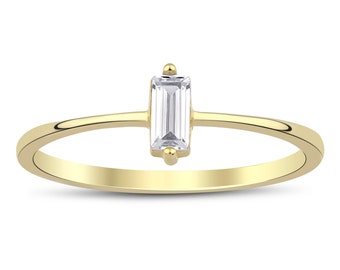 14k Gold White Zircon Ring | Eternity Stackable Minimalist Gem Jewelry