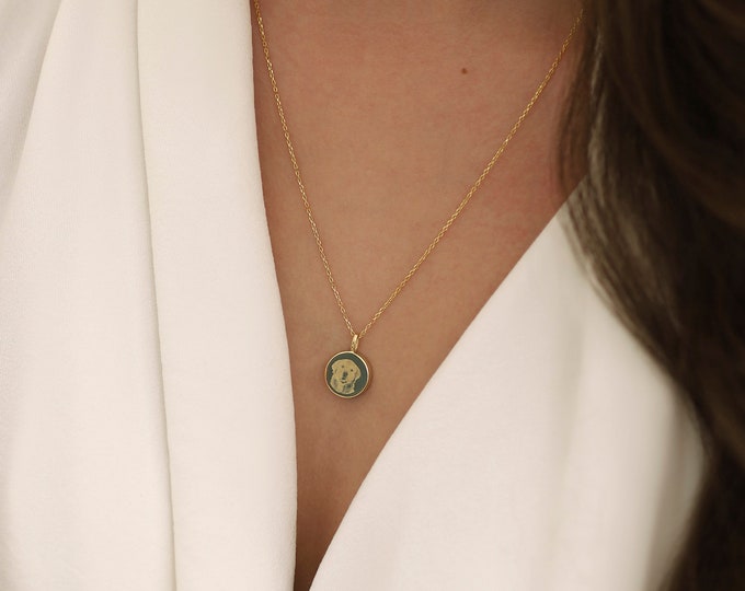 Personalized Photo Locket Disc Urn Necklace & Bracelet | 14k Gold Portrait Engraved Urn Pendant, Round Disc Photo Cremation Jewelry