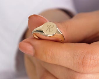14k Gold Chunky Initial Ring | Bold Dome Boho Elegant Ring, Engravable&Personalized Jewelry, Christmas Gift, Anniversary Gift, Gift for Her