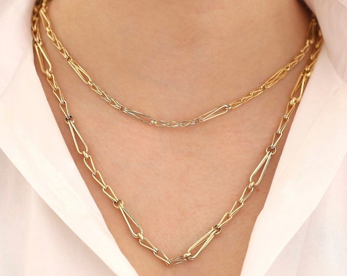 14k Gold Thick Barleycorn Chain Necklace | Vintage Look Wheat Chain w/ Round Links, 4mm Chain Necklace, Layering Necklace, Anniversary Gift