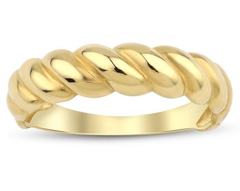 14k Gold Twisted Dome Rope Ring | Wide Chubby Stackable Engravable Jewelry