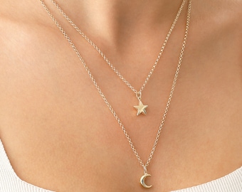 14k Gold Rolo Chain Star Necklace | Celestial Sparkly Charm Layering Jewelry