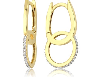 14k Gold Infinity Circle Earrings | Zircon Gemstone Elegant Huggie Hoop Jewelry