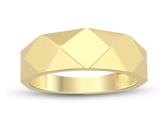 14k Gold Faceted Ring | Chunky Geometric Band Statement Jewelry