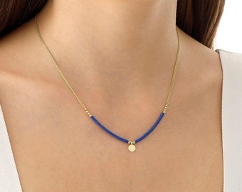 Lapis Lazuli Necklace with 14k Gold Coin Pendant | Engravable Coin, Personalized Necklace, December Birthstone, Lapis Stone, Gift for Her