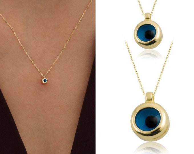 14K Gold Round Evil Eye Minimal Necklace | Exquisite Piece Of Jewelry, Good Luck Bringer, Protection Necklace, Talisman, Meaningful Gift