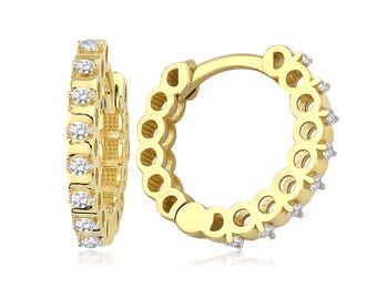 14k Gold Hoop Earrings | Prong Setting Full Eternity Earrings