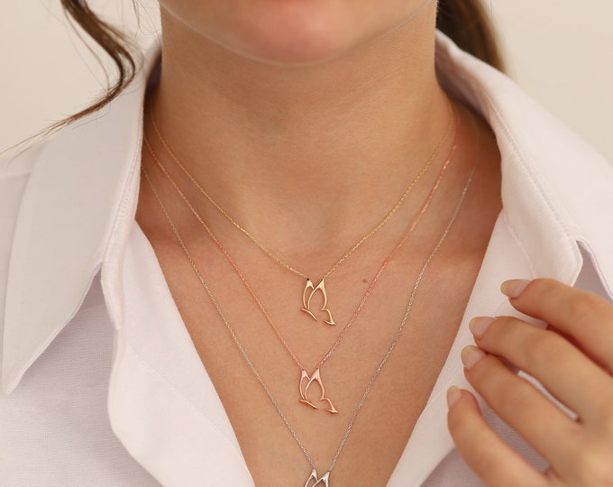 14k Gold Butterfly Necklace | Dainty Butterfly Necklace, Elegant Layering Necklace, Every Day Necklace, Minimalist Jewelry, Gift for Her