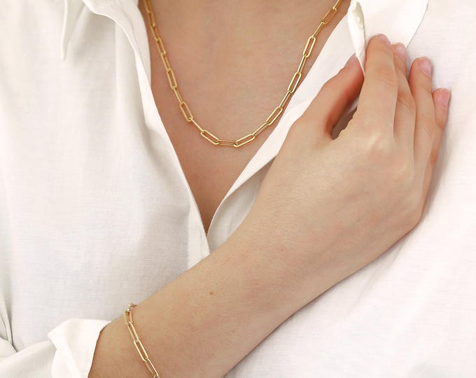14k Gold Paperclip Chain Jewelry | 3mm–6mm Necklace Bracelet Layering Gift