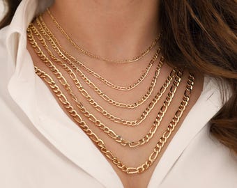 14k Gold Figaro Necklace | 4mm Cuban Link, Unisex Layering Chain